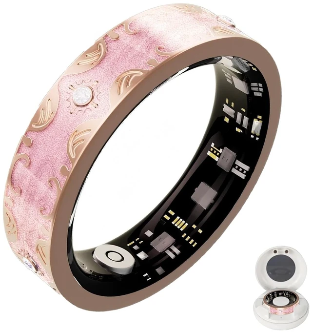 Main image of Retro Smart Ring for Women Sleep Fitness Tracking, Pink, 9# Activity Tracker,No Subscription Fee,Temperature,HRV,Heart Rate,Waterproof,Blood Oxygen,Step Counting for iOS & Android