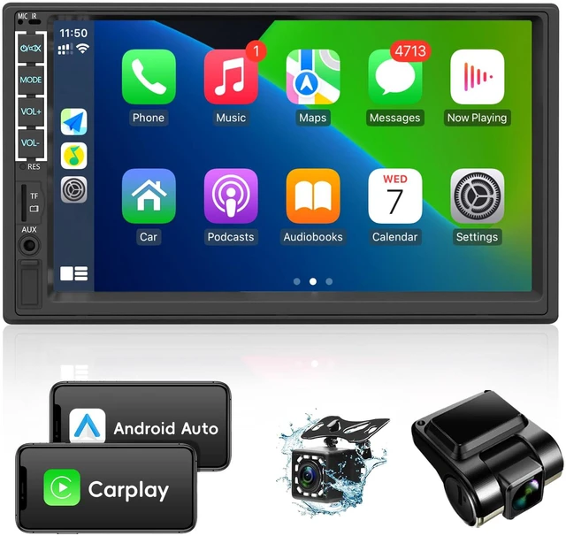 Main image of Double Din Car Stereo with Dash Cam&Camera, Apple Carplay&Android Auto, 7 Inch Touchscreen Double Din Radio Car Audio Receivers, Bluetooth, Voice Control, MirrorLink, FM/USB/TF/AUX/Subwoofer