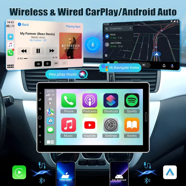 Alt view image 2 of 4 - 10.1 inch Single Din Car Stereo with Wireless Carplay 10 inch Touchscreen Radio Support FM Radio/YouTube Video/Car Play/Android Auto/Bluetooth/SWC + Backup Camera + Mic