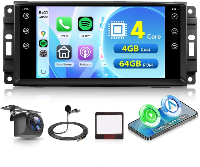 Main image of 4G+64G Car Stereo for Jeep Wrangler JK 2007-2018 Dodge Ram 1500 2008-2012 with Wireless CarPlay Android Auto, 7 Inch Android Car Radio GPS Navigation WiFi SWC Bluetooth FM with Backup Camera