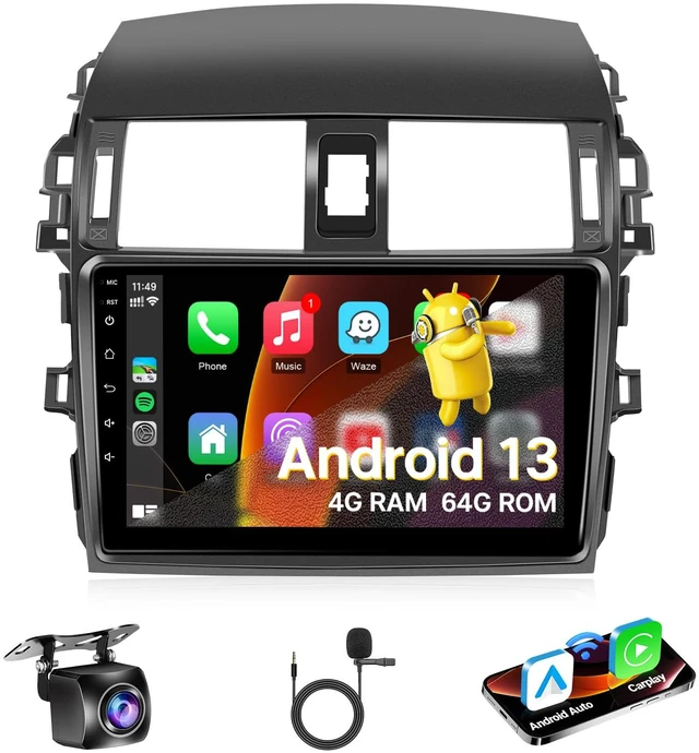 Main image of 8Core 4G+64G Upgrade Radio for Toyota Corolla 2009 2010 2011 2012 2013 Stereo with Carplay Android Auto, Android 13 9inch Touch Screen for Corolla Head Unit with SWC Bluetooth FM GPS + Backup Camera