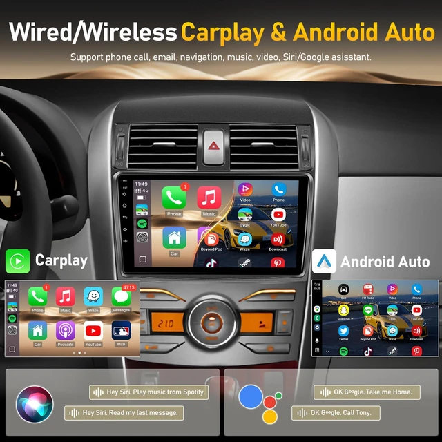 Alt view image 4 of 4 - 8Core 4G+64G Upgrade Radio for Toyota Corolla 2009 2010 2011 2012 2013 Stereo with Carplay Android Auto, Android 13 9inch Touch Screen for Corolla Head Unit with SWC Bluetooth FM GPS + Backup Camera