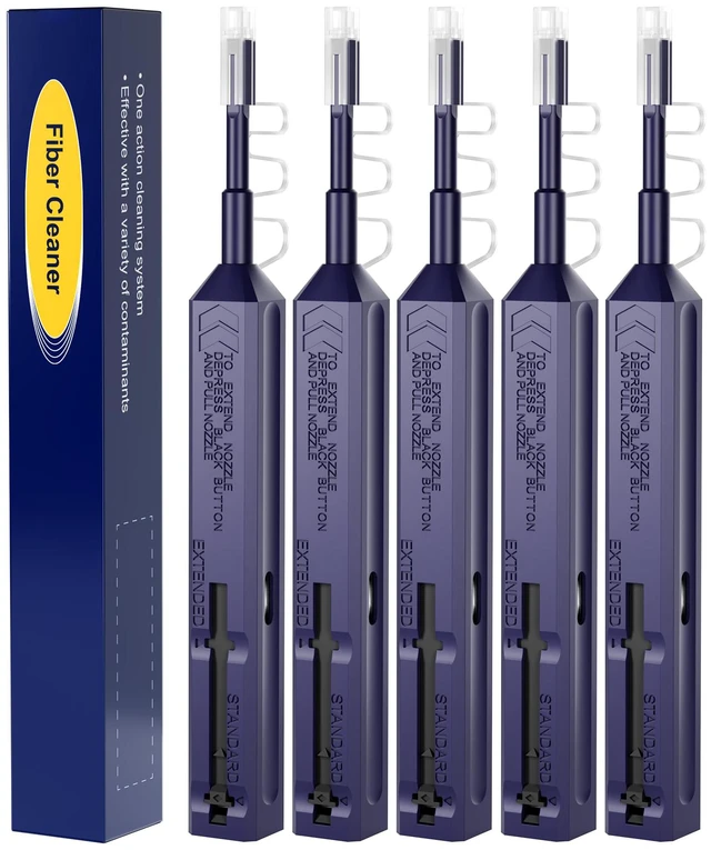 Main image of 5 Pack LC/MU Fiber Cleaning Pen | One Click Fiber Optic Cleaner for 1.25mm Adapters Male/Female Repeatedly Reliable