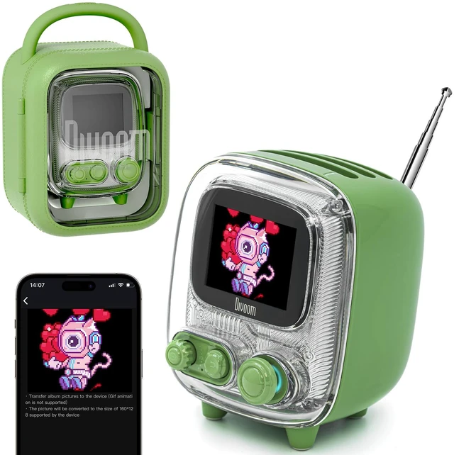 Main image of Tiivoo-2 Retro Bluetooth Speaker, FM Radio, Pixel Art Display, Green Alarm Clock, Portable Mini Wireless Speaker, Cute Vintage Desk Decor Gift