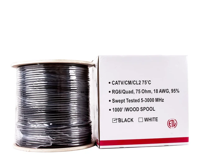 Alt view image 2 of 6 - Five Star RG6 Quad Shield Coaxial Cable, 18AWG, 75 Ohm, 1000 ft Spool, ETL Listed, Black - Double Braid Shield, CCS Conductor, PVC Jacket for Broadcast, Satellite, and Cellular Applications