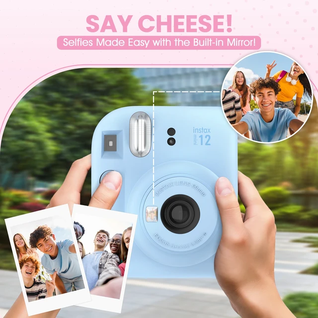 Alt view image 3 of 4 - Instax Mini 12 Instant Camera Pastel Blue + Minimate Custom Designed Case + Fuji Instax Film 10 Sheets & Album