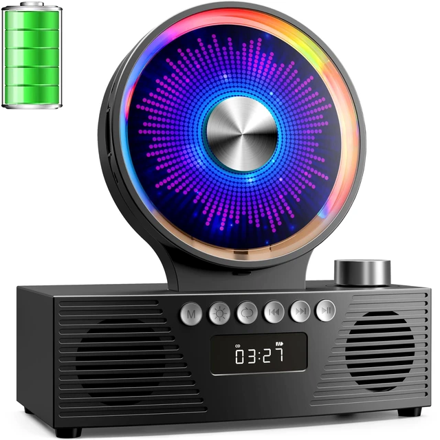 Main image of Portable CD Player with Bluetooth, Rechargeable & Hi-Fi Speakers Bluetooth TX & RX, 4000mAh rechargeable battery, retro kpop CD player, Hi-Fi stereo, sleep timer, USB/TF/AUX, 5 CD formats