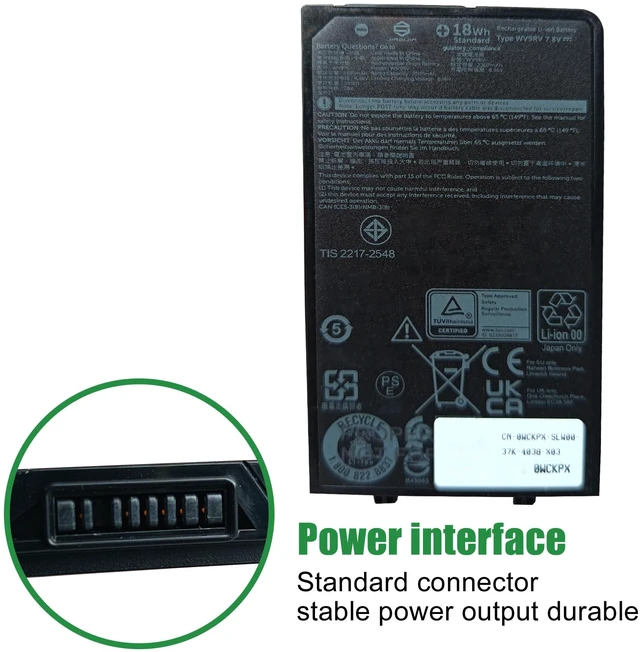 Alt view image 3 of 4 - WV9RV 451-BDHV Laptop Battery Replacement for Dell Latitude 7030 Rugged Extreme Tablet Pro Rugged 10 Tablet RA00260 Series WCKPX 0WCKPX 34NWX 034NWX VM2HR WCKPX CPX-WCKPX 7.8V 18Wh 2307mAh