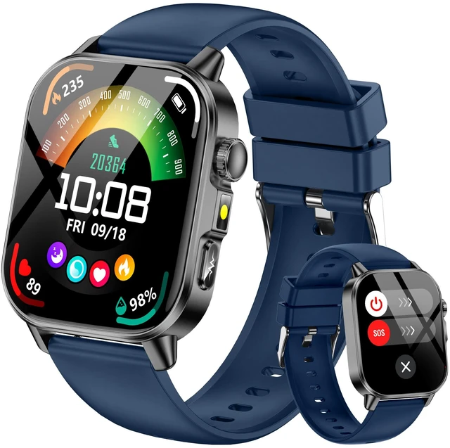 Main image of Smart Watch for Men Women, Health Fitness Tracker with 24/7 Heart Rate Blood Oxygen Blood Pressure Sleep Tracking, Bluetooth Calls, 450mAh Battery, IP68 Waterproof Activity Tracker (Blue)