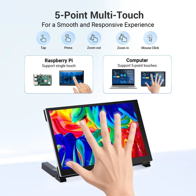 Alt view image 3 of 7 - 7 Inch Touchscreen Monitor for Raspberry Pi, 1024X600 IPS HD Capacitive Touch Screen Display with Acrylic Stand, Plug and Play, Compatible with Raspberry Pi 5/4/3, Banana Pi, Jetson Nano