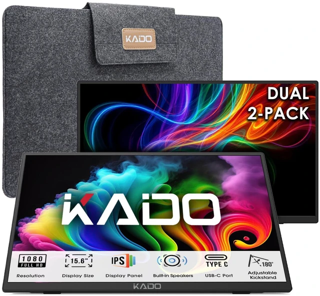 Main image of 2-Pack 15.6-Inch 1080p IPS Monitor Extender for Laptop 1920x1080 USB-C | Dual Portable Monitor Setup, Mini HDMI 180° Kickstand Built-in Speakers, Stacked Desktop Setup Office Gaming Daytrading