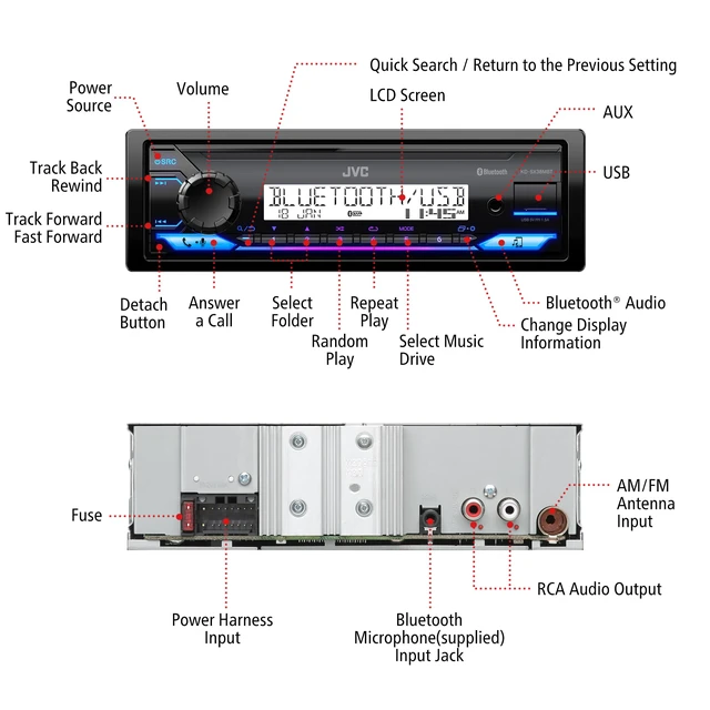 Alt view image 2 of 4 - KD-SX38MBT Car Stereo with Bluetooth, 4-Ch Marine Radio Receiver, AM/FM Single Din Radio, Aux-in, USB, Streaming, RGB Illumination, Use as in-Dash ATV, Truck Radio or Boat Stereo