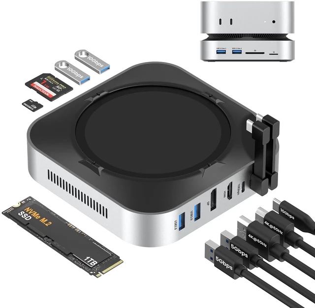Main image of Mac mini M4 Dock with NVMe SSD Enclosure, 40Gbps 8TB SSD Support, 10-in-2 USB-C Hub with 2×USB-A, USB-C, 10Gbps, 2×USB-A 5Gbps, HDMI, DP, SD/TF Reader, Magnetic Cover