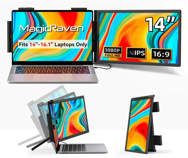 Main image of Laptop Screen Extender, 14" 1080P Portable Monitor, Type-C HDMI Plug and Play for 13.3" - 16.1" Laptops, 270° Rotation Attachment Display for Windows/MacOS/Chrome Laptop Phone