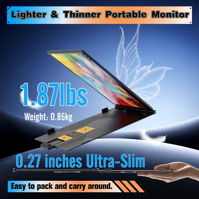 Alt view image 2 of 4 - Laptop Screen Extender 14", Ultra Thin 0.27'' FHD 1080P Portable Monitor for Laptop 13-17.3", Plug n Play Extra Monitor Extender, Eye Care Second Screen for MacBook/Windows/Android/Switch/PS5