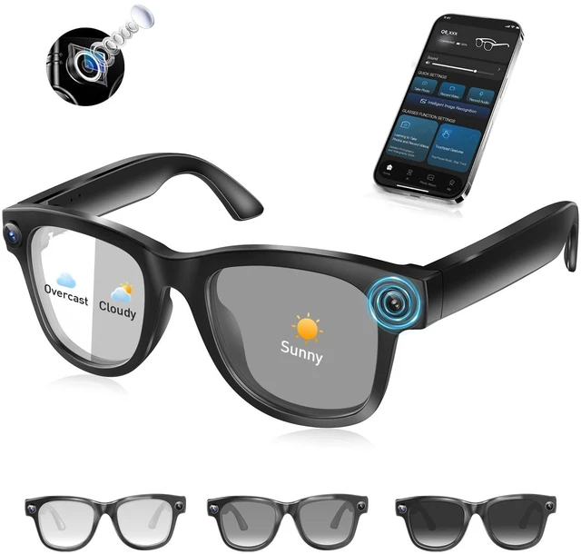 Main image of AI Smart Glasses with 4K Camera & Audio | Bluetooth Video Recording Sunglasses with ChatGPT Translation, Voice Control, EIS Stabilization, Object Recognition, Smart Glasses for Men & Women (Black-Q6)