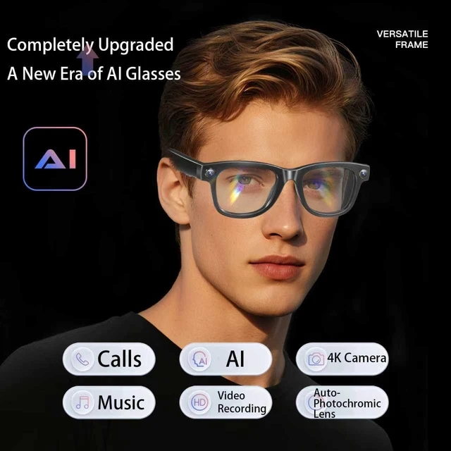 Alt view image 3 of 4 - AI Smart Glasses with 4K Camera & Audio | Bluetooth Video Recording Sunglasses with ChatGPT Translation, Voice Control, EIS Stabilization, Object Recognition, Smart Glasses for Men & Women (Black-Q6)