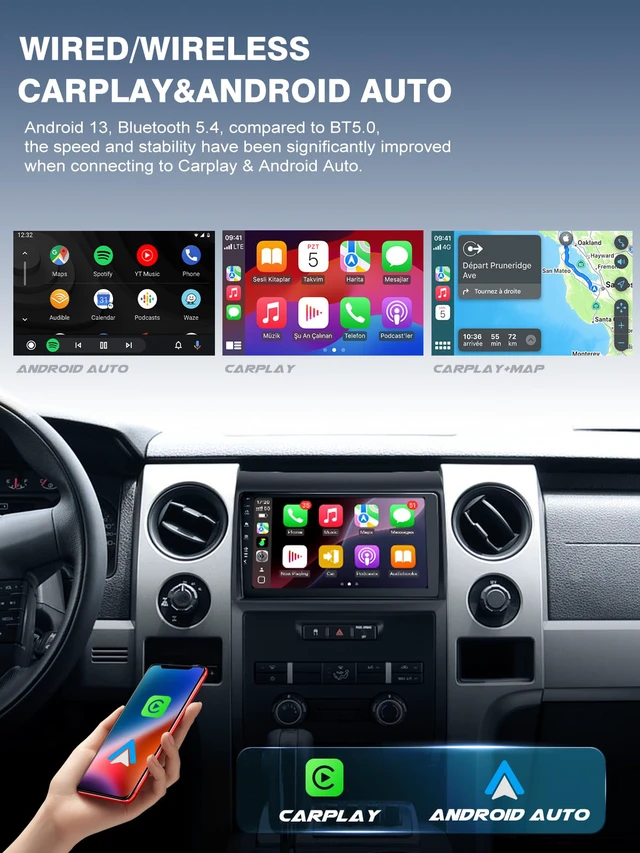 Alt view image 2 of 4 - 5G(WiFi6) Car Stereo for Ford F150 F-150 2009-2012 Android 13 with Wireless CarPlay Android Auto, 9 inch IPS Touchscreen Car Radio Player with 1080P Backup Camera/FM/SWC