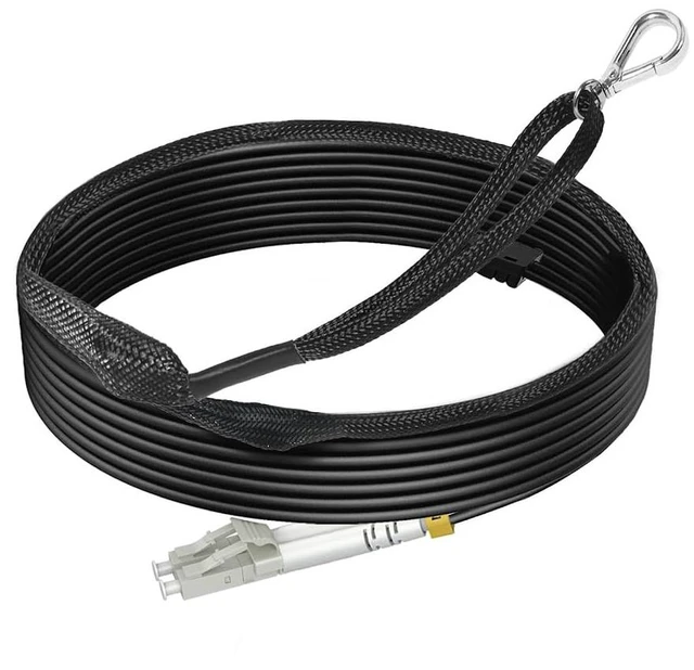 Main image of 100m/330ft OM3 LC to LC Outdoor Armored Fiber Patch Cable, Direct Burial Industrial TPU, Multimode (50/125) with Pulling Eye Kit Installed on one end, OD 3mm