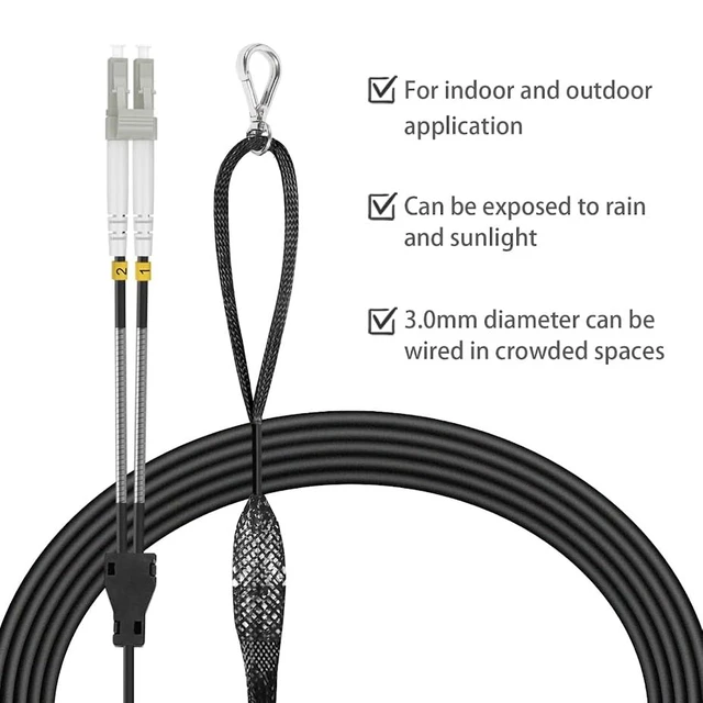 Alt view image 2 of 4 - 100m/330ft OM3 LC to LC Outdoor Armored Fiber Patch Cable, Direct Burial Industrial TPU, Multimode (50/125) with Pulling Eye Kit Installed on one end, OD 3mm