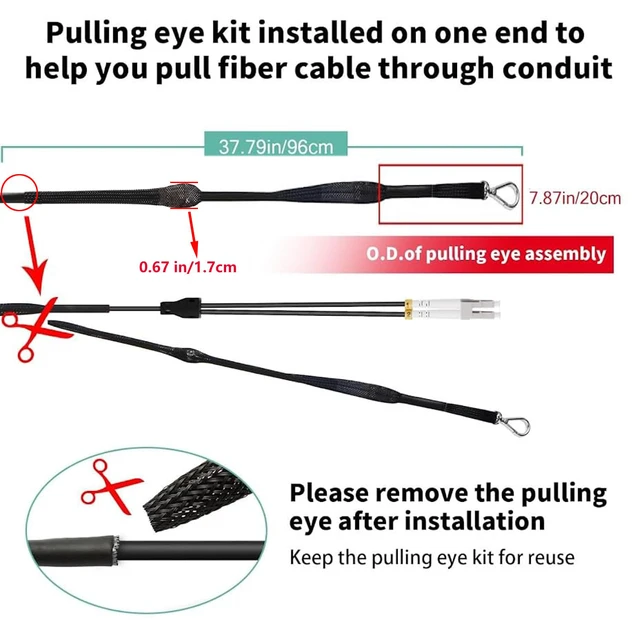 Alt view image 4 of 4 - 100m/330ft OM3 LC to LC Outdoor Armored Fiber Patch Cable, Direct Burial Industrial TPU, Multimode (50/125) with Pulling Eye Kit Installed on one end, OD 3mm