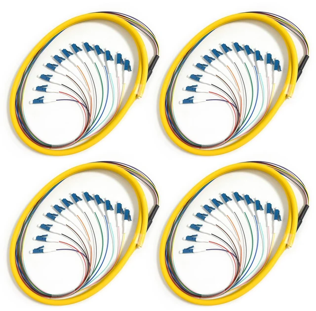 Main image of 4Pack LC UPC 12 Fibers OS2 Single Mode Bunch Fiber Optic Pigtail, SingleMode 9/125 LC-UPC Fiber Pigtail, 1.5m (5ft)