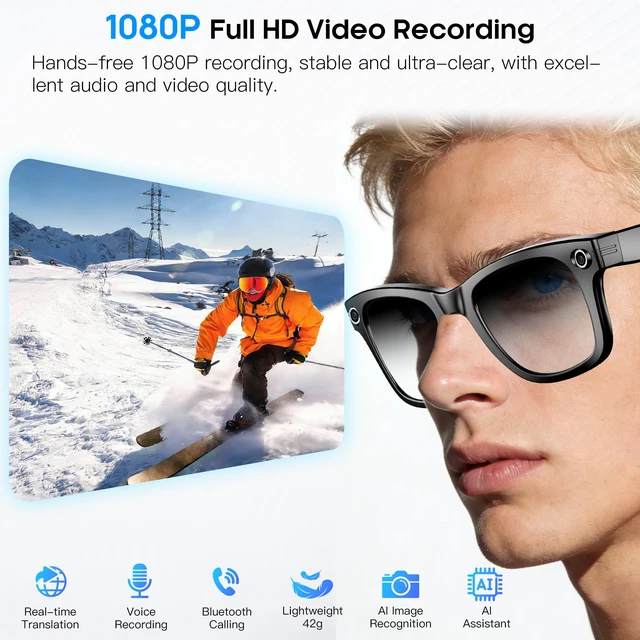 Alt view image 2 of 4 - AI Smart Camera Glasses for Men Women, 4K Photography,1080P HD Video Recording,Real-Time Translation, Open-Ear Audio,Voice Assistant, Lightweight (Black Frame-Photochromic Lens)