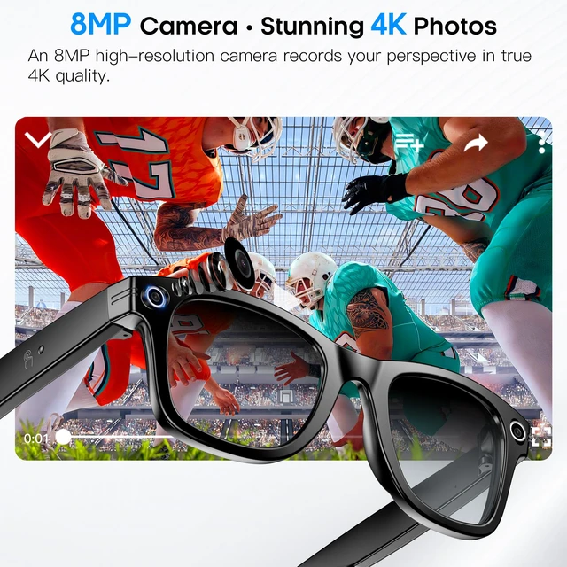 Alt view image 3 of 4 - AI Smart Camera Glasses for Men Women, 4K Photography,1080P HD Video Recording,Real-Time Translation, Open-Ear Audio,Voice Assistant, Lightweight (Black Frame-Photochromic Lens)