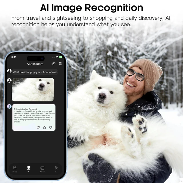 Alt view image 4 of 4 - AI Smart Camera Glasses for Men Women, 4K Photography,1080P HD Video Recording,Real-Time Translation, Open-Ear Audio,Voice Assistant, Lightweight (Black Frame-Photochromic Lens)