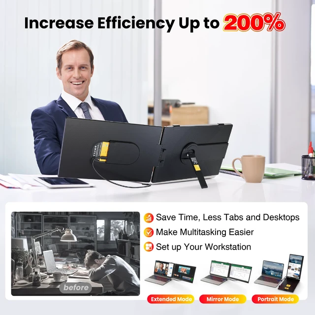 Alt view image 2 of 4 - Laptop Screen Extender 0.27" Ultra-Thin, 14" FHD 1080P IPS Dual Portable Monitor, USB-C/HDMI Plug & Play Travel screen extender for 13-17" Laptops, Compatible with Window/Mac/Chrome/Switch/Android