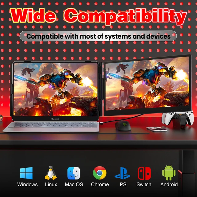 Alt view image 4 of 4 - Laptop Screen Extender 0.27" Ultra-Thin, 14" FHD 1080P IPS Dual Portable Monitor, USB-C/HDMI Plug & Play Travel screen extender for 13-17" Laptops, Compatible with Window/Mac/Chrome/Switch/Android