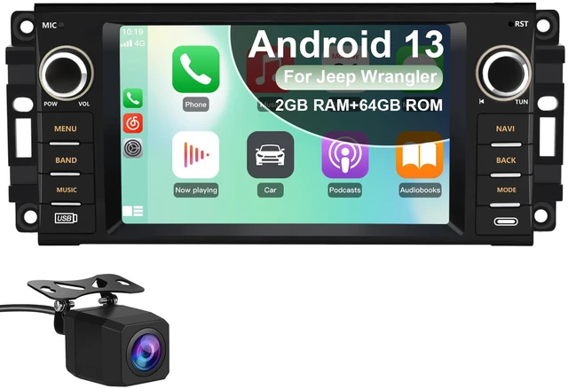 Main image of Android 13 Car Radio Stereo for Jeep Wrangler JK 2007-2018 Dodge RAM 1500 2500 3500 2009-2012 4 Core CPU 2G RAM 64G ROM with Wireless CarPlay/Android Auto/GPS/HD Backup Camera/Bluetooth