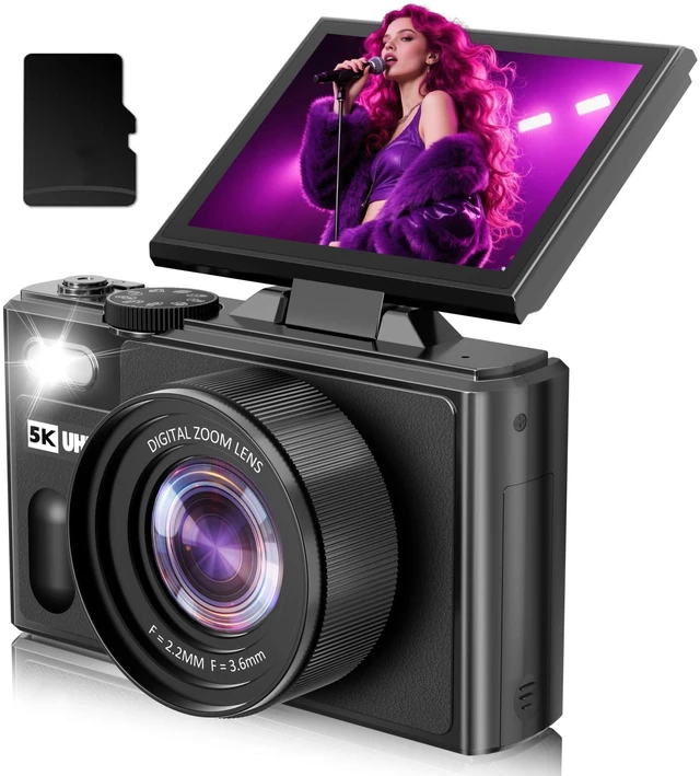 Main image of Digital Camera, 5K 80MP Digital Camera for Photography with 3" 180° Flip Screen with 18X Zoom, 64GB SD Card, Travel Camera for YouTube with Anti-Shake, Camera for Teens