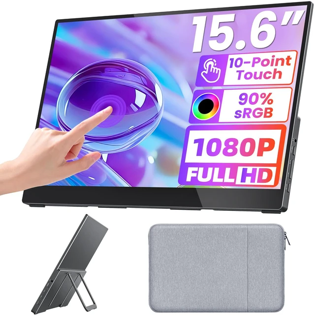 Main image of Portable Monitor 15.6 inch FHD 90% sRGB 60Hz HDR HDMI USB-C Travel Monitor for Laptop MacBook PC Surface PS5 Xbox, External Display with Kickstand & Speakers, VESA Compatible
