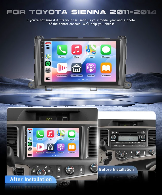 Alt view image 2 of 4 - 4G+64G for Toyota Sienna 2011-2014 Car Radio with Wireless Carplay/Android Auto, 9 Inch 1280 * 720 Android 15 Touch Screen Car Stereo, Bluetooth, GPS, 5G WiFi, SWC+ HD Backup Camera