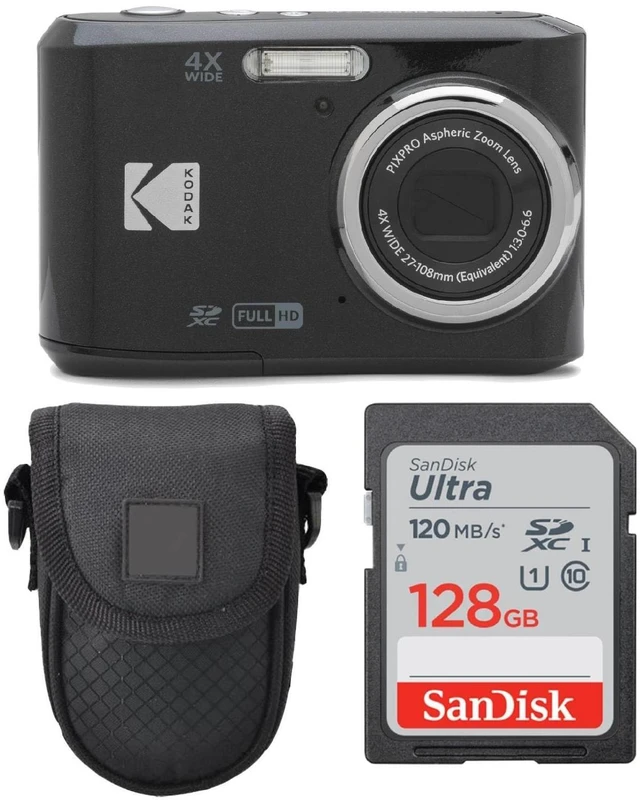 Main image of Kodak PIXPRO FZ45 Digital Camera (Black), Point & Shoot Camera Case, Sandisk 128GB SDXC Memory Card