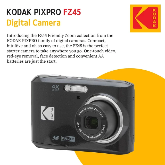 Alt view image 7 of 7 - Kodak PIXPRO FZ45 Digital Camera (Black), Point & Shoot Camera Case, Sandisk 128GB SDXC Memory Card