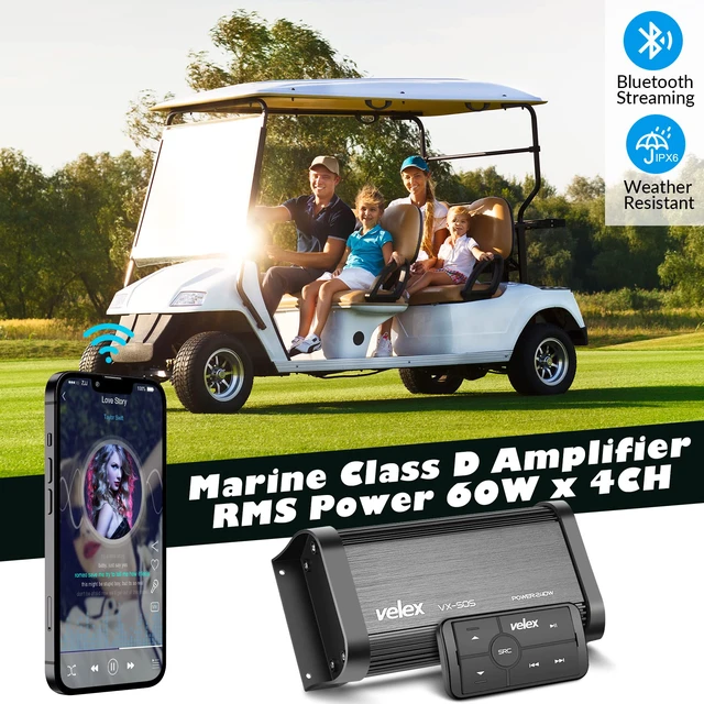 Alt view image 2 of 4 - Marine Bluetooth Amplifier Waterproof Class D Amp UTV Amp 4 Channel with Controller for Boat Golf Motorcycle Hidden Installation