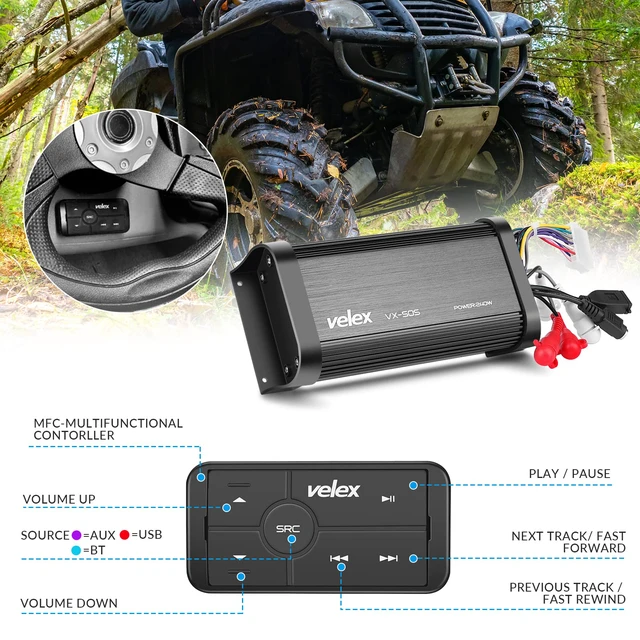 Alt view image 3 of 4 - Marine Bluetooth Amplifier Waterproof Class D Amp UTV Amp 4 Channel with Controller for Boat Golf Motorcycle Hidden Installation