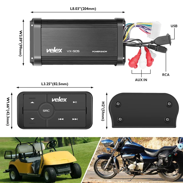 Alt view image 4 of 4 - Marine Bluetooth Amplifier Waterproof Class D Amp UTV Amp 4 Channel with Controller for Boat Golf Motorcycle Hidden Installation