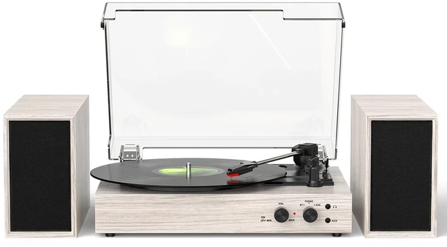 Main image of Vintage Vinyl Record Player with External Stereo Speakers, 3-Speed Belt-Drive Turntable with Bluetooth Input, USB to PC Recording, Auto Stop, RCA Out, AUX in, Headphone Jack Home Decor Gift, Gray