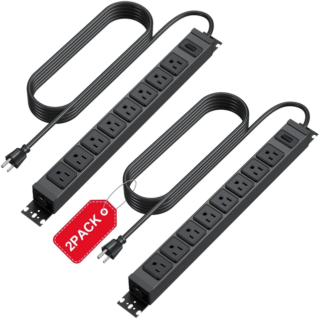 Main image of 2 Pack Metal 360° Rotating Mountable Power Strip, 8 Outlet Gaming Table Mounted Long Power Strip, Heavy Duty Wall Mount Surge Protector with Switch,1200J,15A 125V 1875W, 15ft Power Cord.(Black)