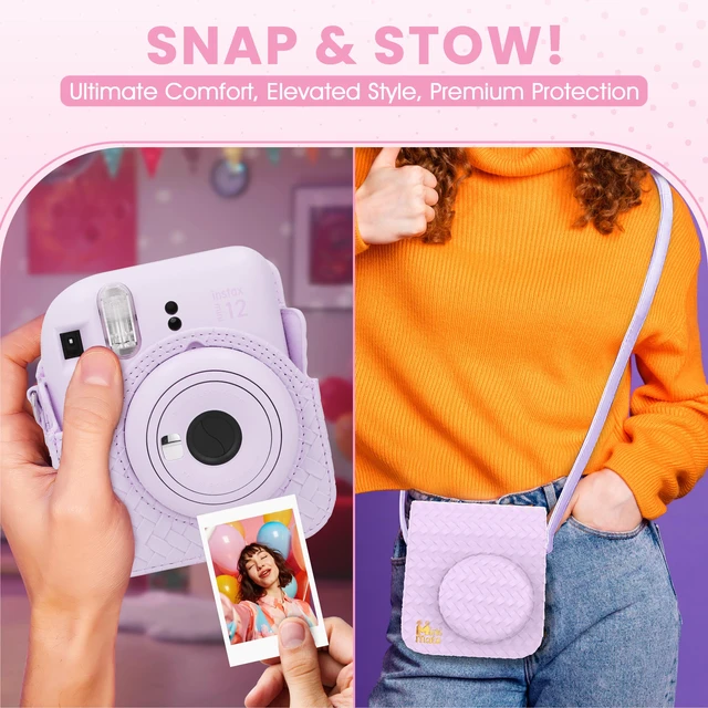 Alt view image 4 of 4 - Instax Mini 12 Instant Camera Lilac Purple + Minimate Custom Designed Case + Fuji Instax Film 10 Sheets & Photo Album