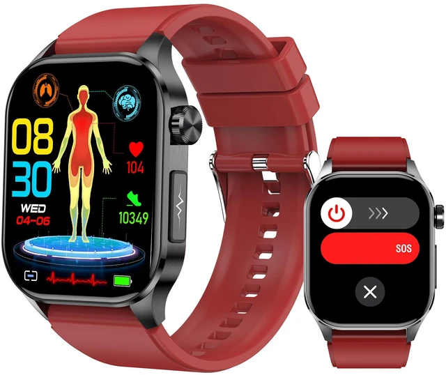 Main image of Smart Watch for Men Women, 2.04" AMOLED Color Screen, 24/7 Heart Rate, Blood Oxygen, Blood Pressure, Sleep and Stress Health Monitor, Blood and Body Composition Insights, 150 Sports Modes (Red)
