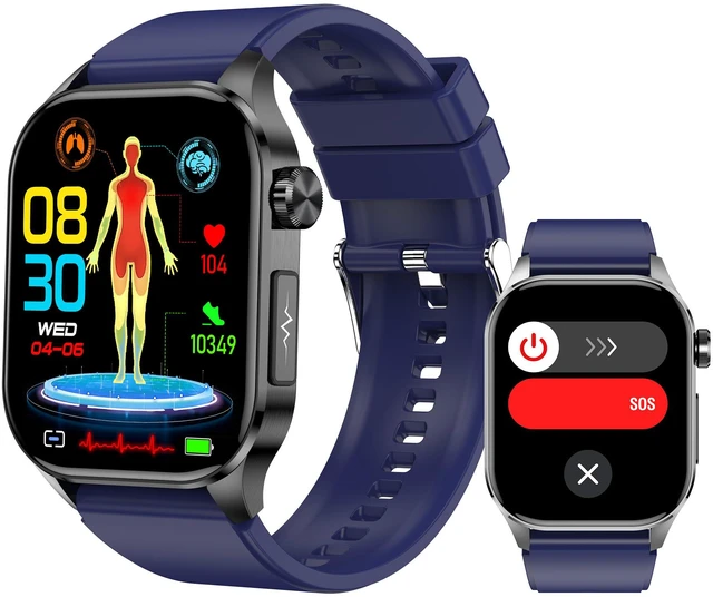 Main image of Smart Watch for Men Women, 2.04" AMOLED Color Screen, 24/7 Heart Rate, Blood Oxygen, Blood Pressure, Sleep and Stress Health Monitor, Blood and Body Composition Insights, 150 Sports Modes (Blue)