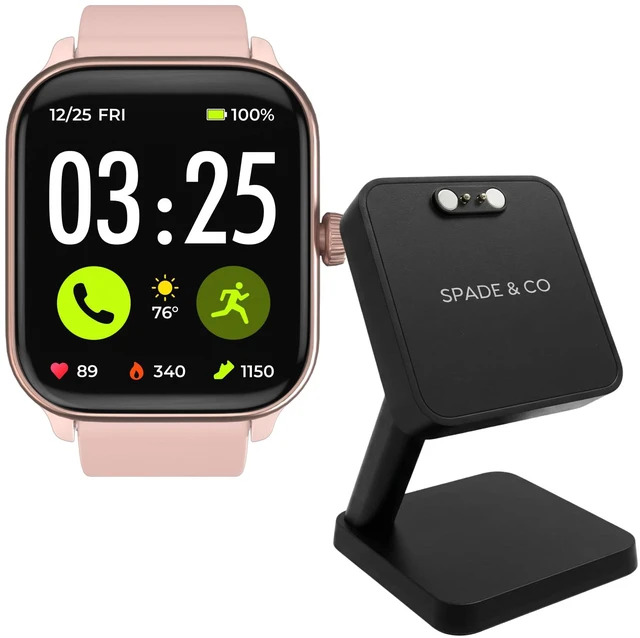 Main image of Health Smartwatch 4 Bundle with Charging Dock Heart Rate, Sleep & SpO2 Monitor, Pedometer, 10+ Day Battery, Answer/Make Calls, IP68 Waterproof, iOS & Android Rose Gold