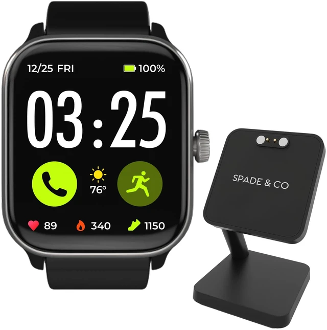 Main image of Health Smartwatch 4 Bundle with Charging Dock Heart Rate, Sleep & SpO2 Monitor, Pedometer, 10+ Day Battery, Answer/Make Calls, IP68 Waterproof, iOS & Android Black