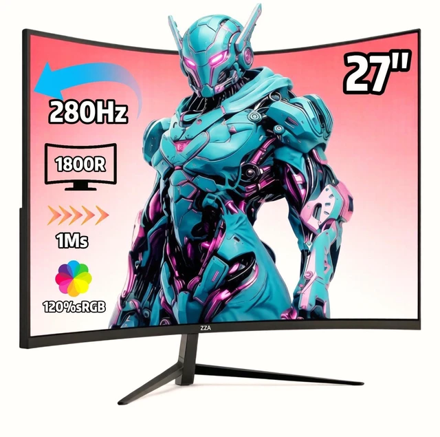 Main image of 27 Inch Curved 280Hz Gaming Monitor, 1800R Curved Computer Gaming Monitor FHD 1080P, 4000:1, 120% sRGB, 1Ms GTG|FreeSync|HDR|Low Blue Light|HDMI DP| VESA Support 100x100mm(No Speakers)