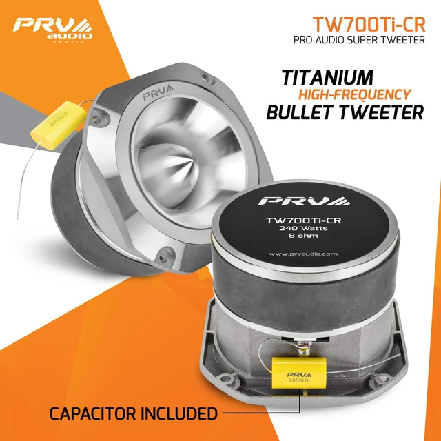 Alt view image 2 of 4 - TW700Ti-CR 4 Inch Titanium Bullet Tweeter 240 Watts, 8 Ohm Chrome Super Tweeter, Built-in Capacitor Pro Audio High Frequency Driver (2 Tweeters)