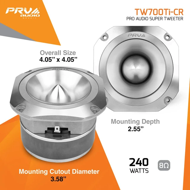 Alt view image 4 of 4 - TW700Ti-CR 4 Inch Titanium Bullet Tweeter 240 Watts, 8 Ohm Chrome Super Tweeter, Built-in Capacitor Pro Audio High Frequency Driver (2 Tweeters)